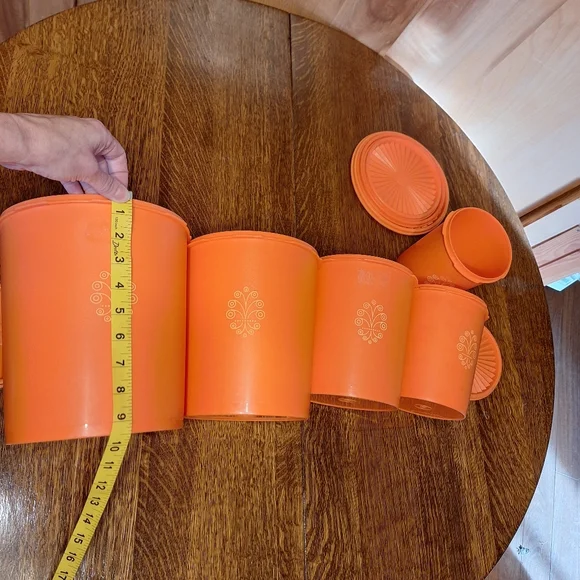 Vintage 1970s "Servalier Nesting Canisters" In Harvest Orange 5 In Set - Picture 10 of 16